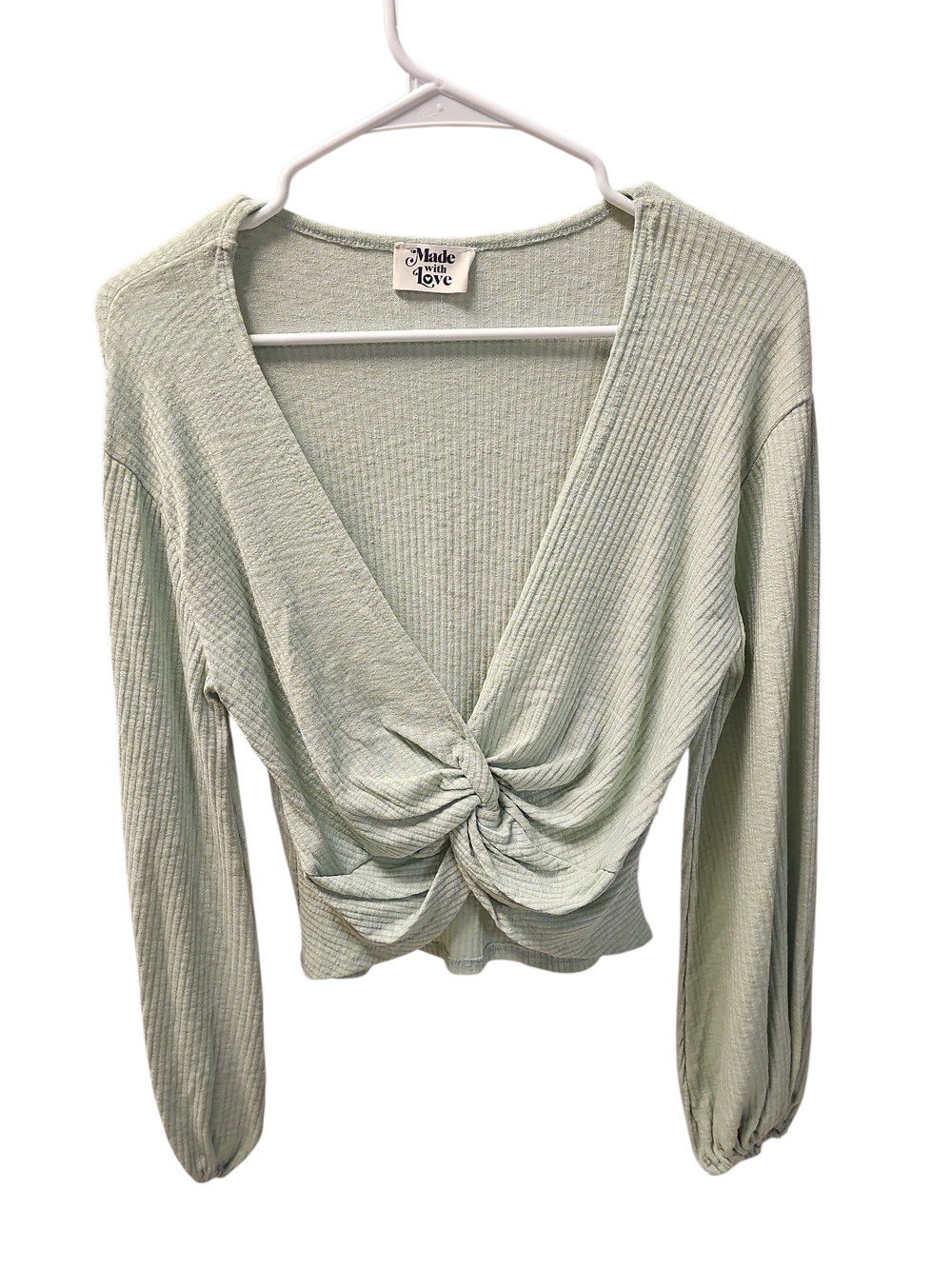 Made With Love Sage Twist-Front Long Sleeve Top